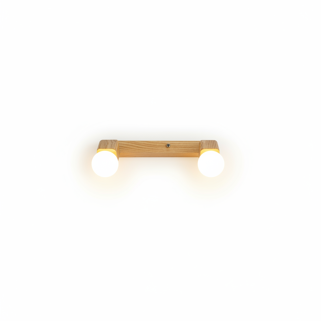 Applique Murale LED Carrée Globe en Bois Naturel et Métal Scandinave Moderne