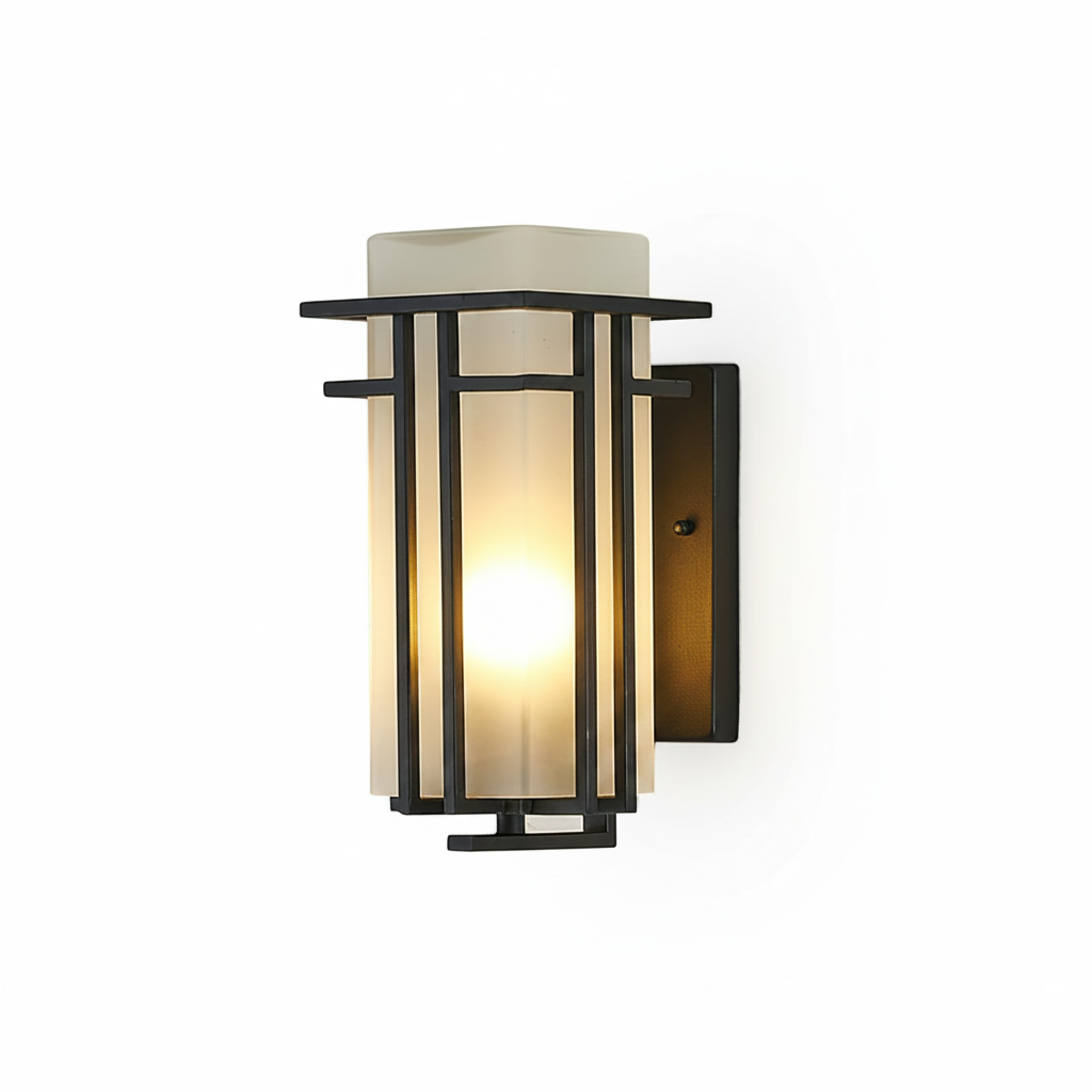 Lampe Murale Extérieure Lanterne Rétro en Fer et Verre Noir