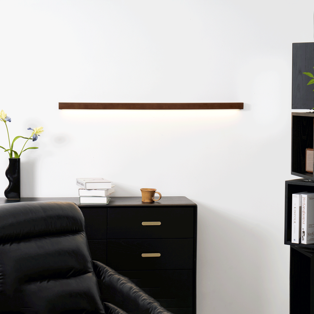 Lustra Applique Murale Linéaire Bois et LED Design Minimaliste