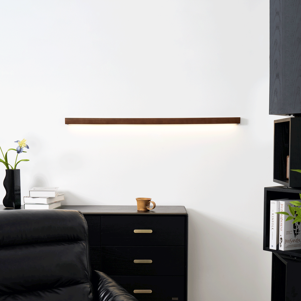 Lustra Applique Murale Linéaire Bois et LED Design Minimaliste