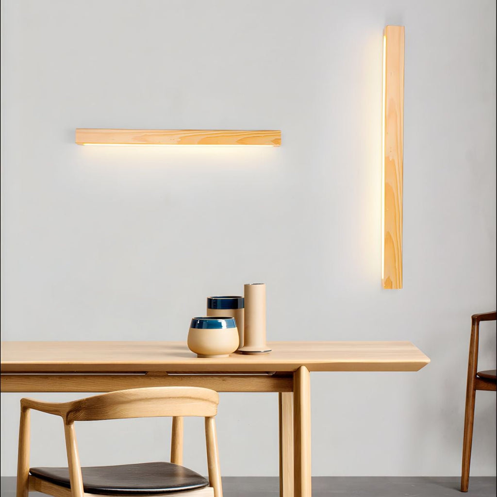 Lustra Applique Murale Linéaire Bois et LED Design Minimaliste