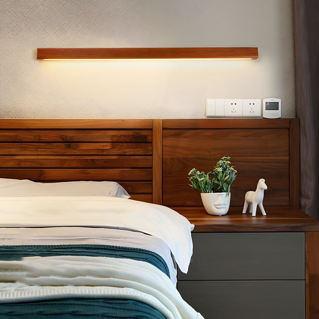 Lustra Applique Murale Linéaire Bois et LED Design Minimaliste