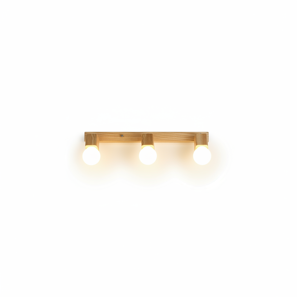 Applique Murale LED Carrée Globe en Bois Naturel et Métal Scandinave Moderne